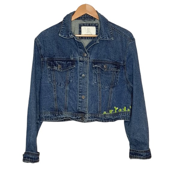 Cotton On Jackets & Blazers - Cotton On Size 14 Mid Blue Wash Denim embroidered button front jacket